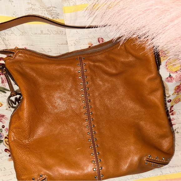 Michael Kors Handbags - Michael Kors Brown Silver Vintage Astor Large Studded Leather Satchel Dust Bag